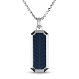1933 by Esquire Men's Black Diamond Octagon Necklace Sterling Silver with Blue Ion-Plated Titanium 22"