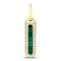 &nbsp;Shy Creation Men's Collection Oval-Cut Natural Malachite & Diamond Necklace Charm 1/10 ct tw 14K Yellow Gold BM00097V2