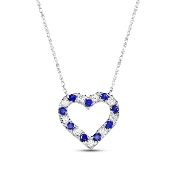 Blue Lab-Created Sapphire & Lab-Grown Diamond Heart Necklace 3/8 ct tw 10K White Gold 18"