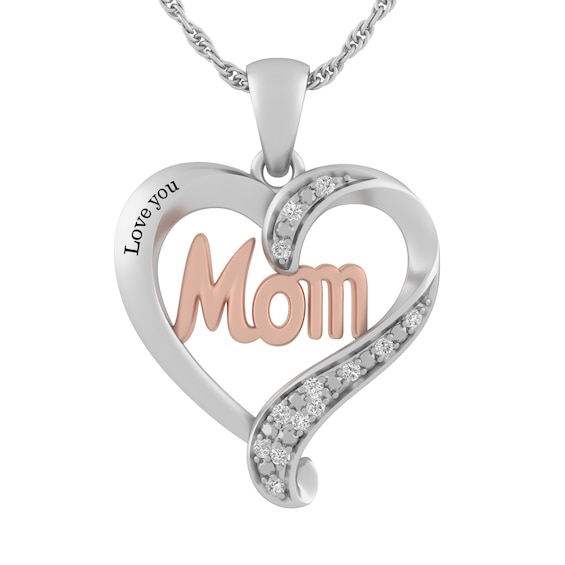 Jared The Galleria Of Jewelry 1/20 Ct. tw Diamond Sterling Silver/10k Heart Mom Necklace