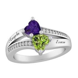 Birthstone Couple's Heart Ring (2 Stones and Lines)