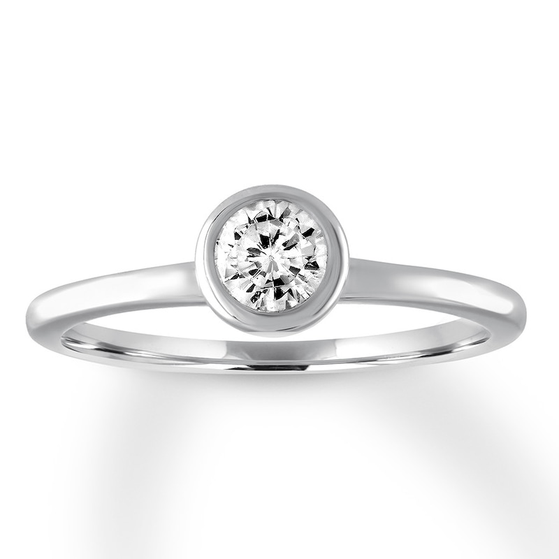 Diamond Solitaire Ring 3/8 Bezel-set Round 14K White Gold with 360
