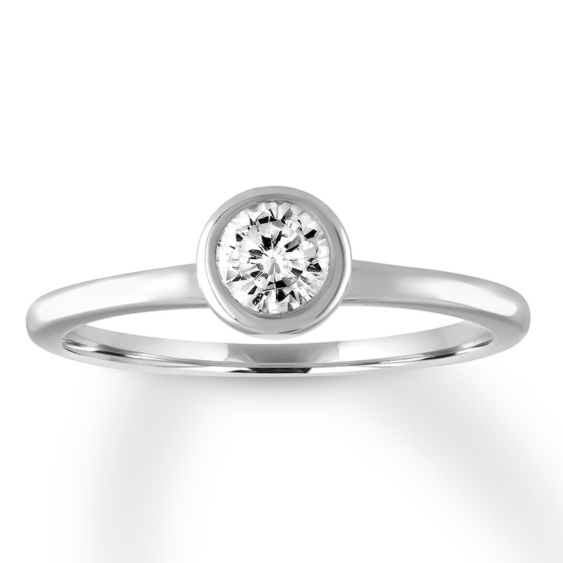 Diamond Solitaire Ring 3/8 Bezel-set Round 14K White Gold