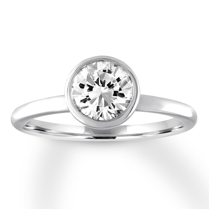 Diamond Solitaire Ring 1 carat Bezel-set Round 14K White Gold