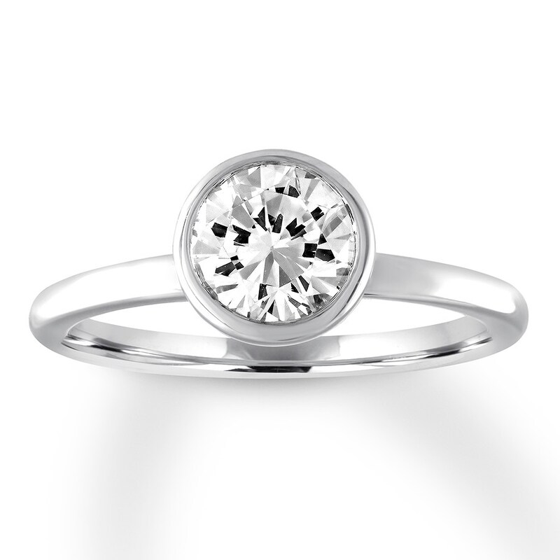 Main Image 1 of Diamond Solitaire Ring 1 carat Bezel-set Round 14K White Gold