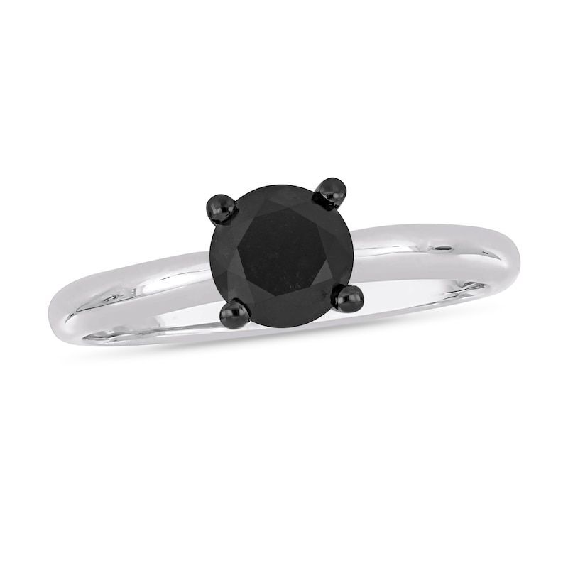 Black Diamond Solitaire Engagement Ring 1 ct tw Round-cut 14K White Gold