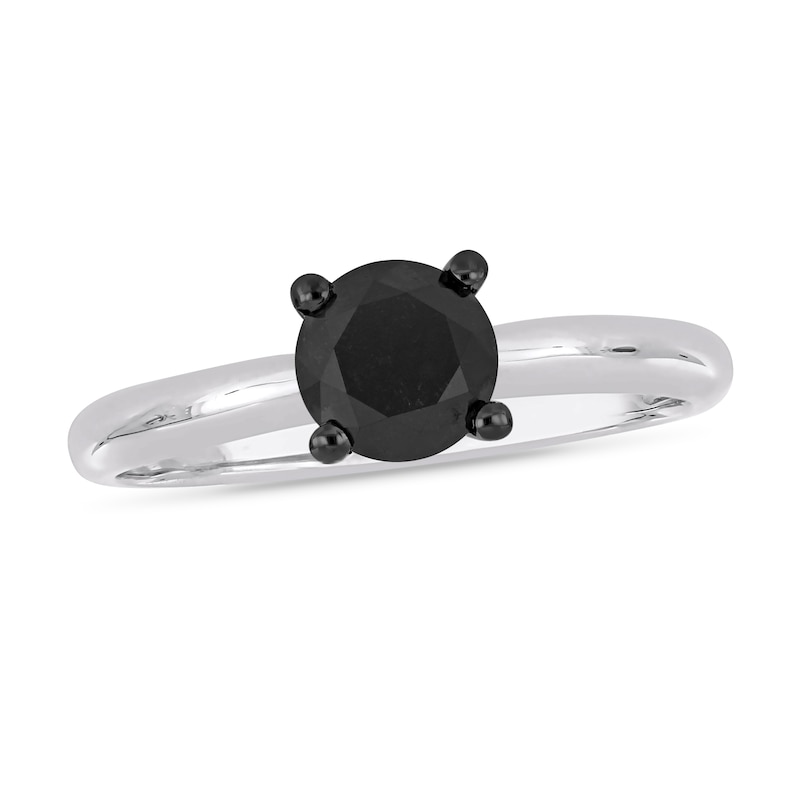 Main Image 1 of Black Diamond Solitaire Engagement Ring 1 ct tw Round-cut 14K White Gold