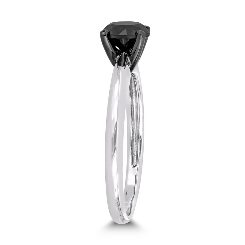 Main Image 2 of Black Diamond Solitaire Engagement Ring 1 ct tw Round-cut 14K White Gold