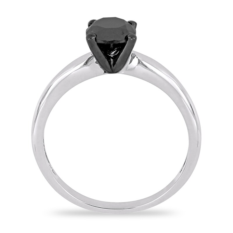 Main Image 3 of Black Diamond Solitaire Engagement Ring 1 ct tw Round-cut 14K White Gold