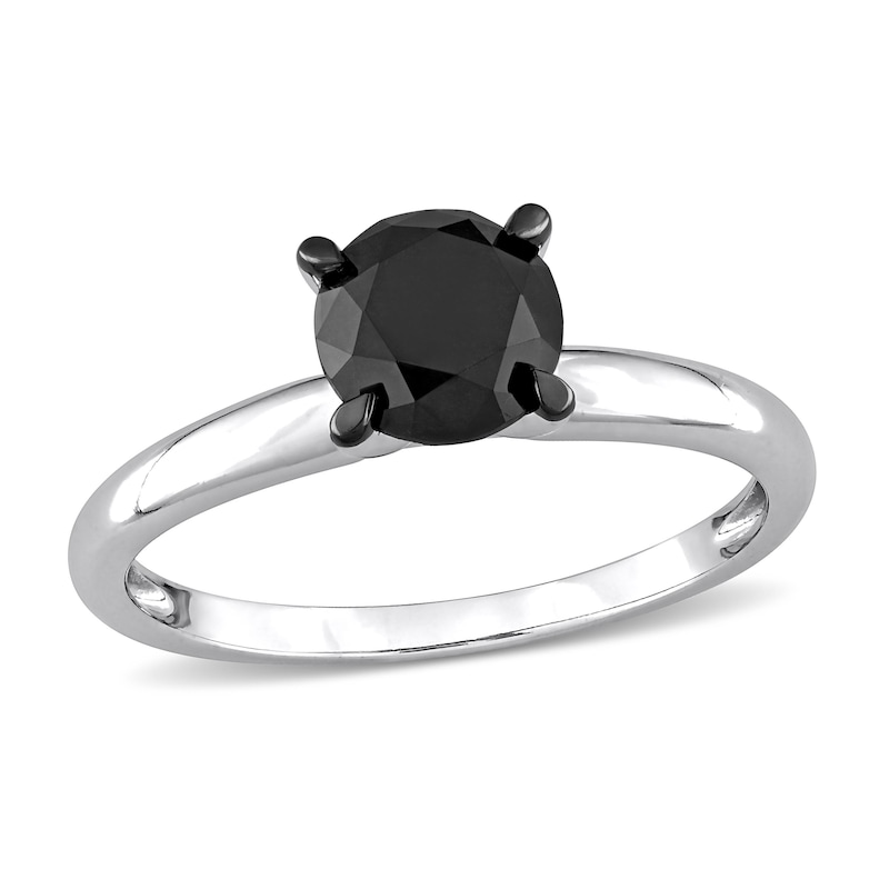 Main Image 1 of Black Diamond Solitaire Engagement Ring 1-1/2 ct tw Round-cut 14K White Gold