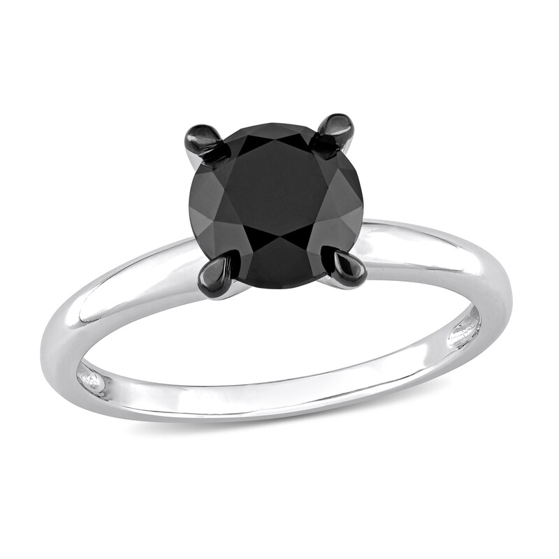 Main Image 1 of Black Diamond Solitaire Engagement Ring 2 ct tw Round-cut 14K White Gold