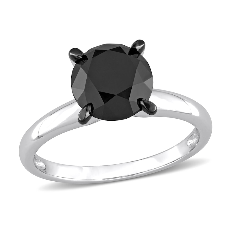 Main Image 1 of Black Diamond Solitaire Engagement Ring 3 ct tw Round-cut 14K White Gold