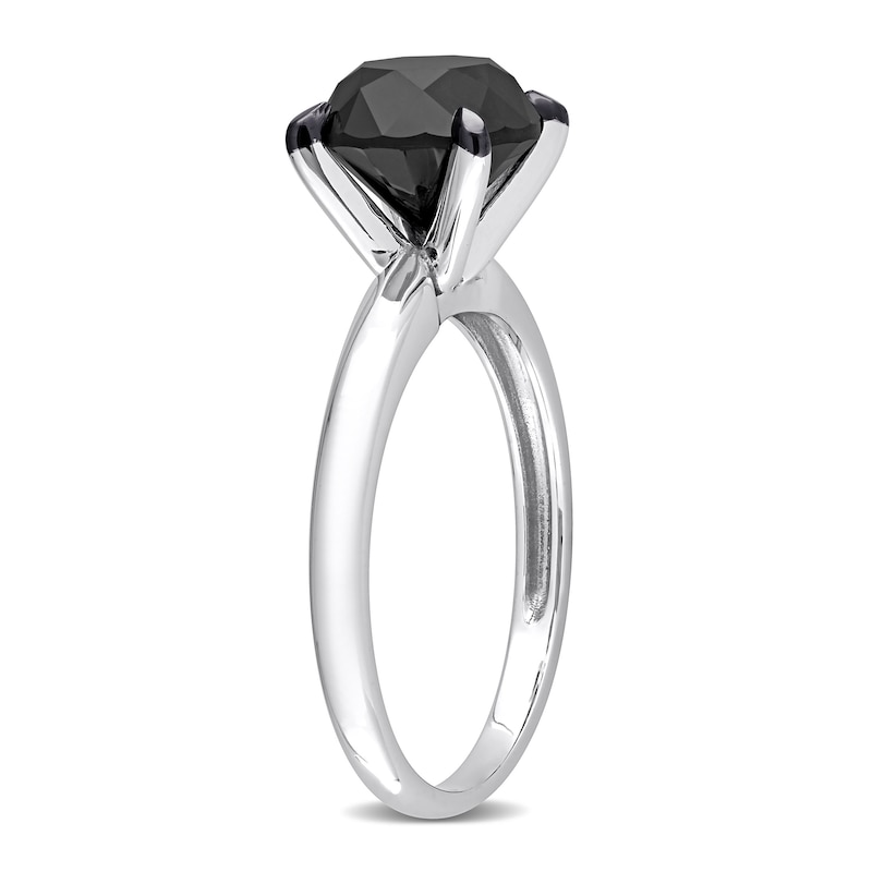 Main Image 2 of Black Diamond Solitaire Engagement Ring 3 ct tw Round-cut 14K White Gold