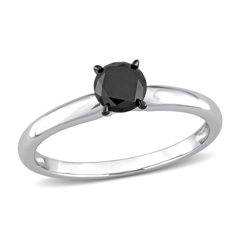 Main Image 1 of Black Diamond Solitaire Engagement Ring 3/4 ct tw Round-cut 14K White Gold
