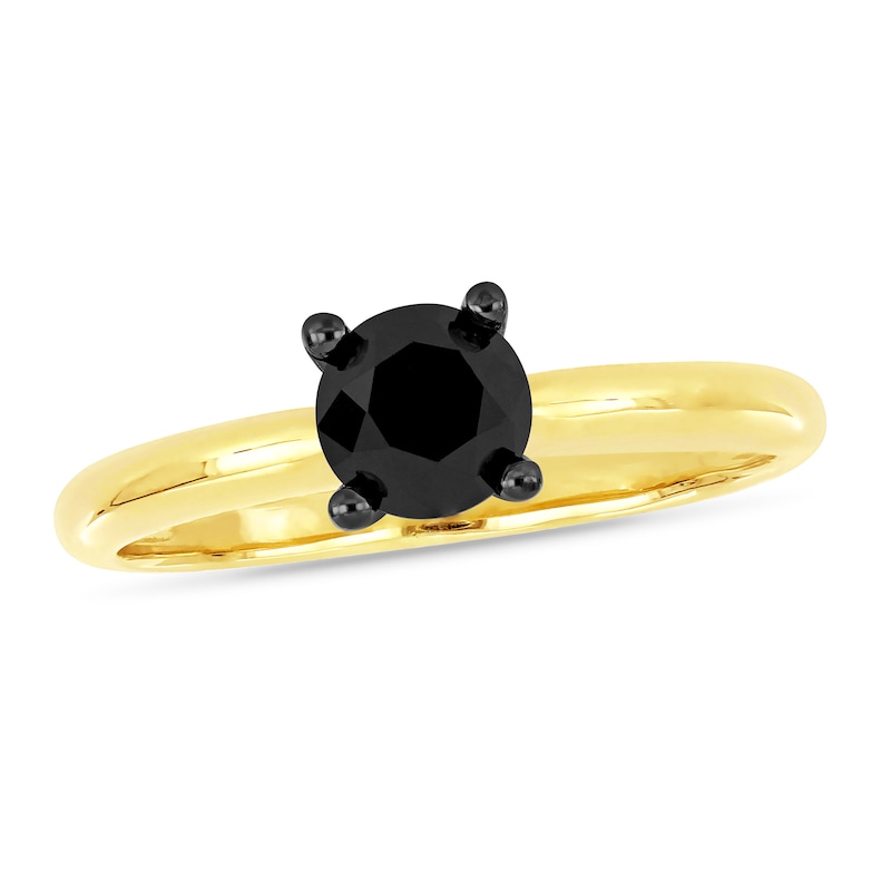 Main Image 1 of Black Diamond Solitaire Engagement Ring 1 ct tw Round-cut 14K Yellow Gold