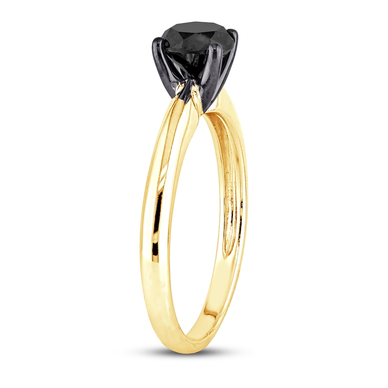Main Image 2 of Black Diamond Solitaire Engagement Ring 1 ct tw Round-cut 14K Yellow Gold