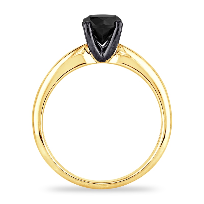 Main Image 3 of Black Diamond Solitaire Engagement Ring 1 ct tw Round-cut 14K Yellow Gold