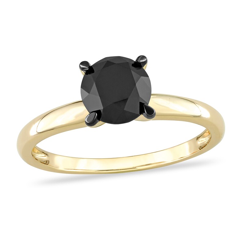 Main Image 1 of Black Diamond Solitaire Engagement Ring 1-1/2 ct tw Round-cut 14K Yellow Gold