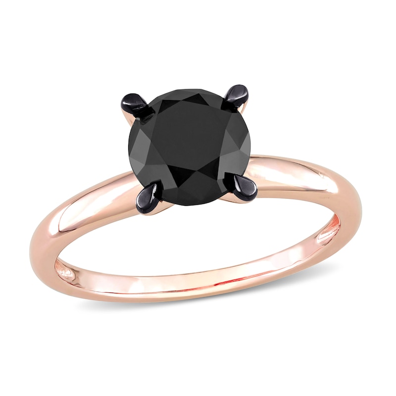 Black Diamond Solitaire Engagement Ring 2 ct tw Round-cut 14K Rose Gold