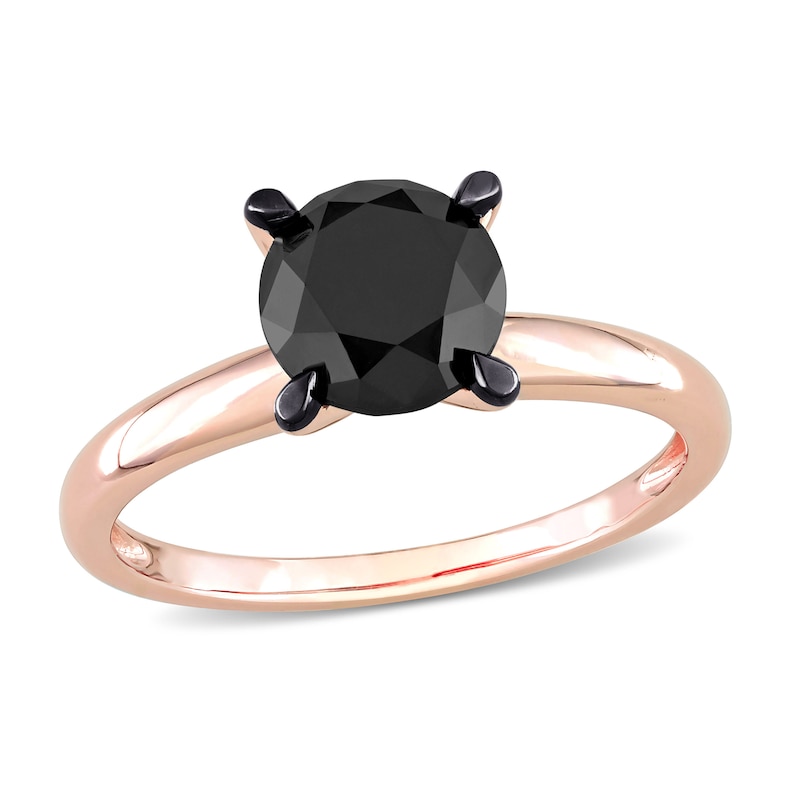 Main Image 1 of Black Diamond Solitaire Engagement Ring 2 ct tw Round-cut 14K Rose Gold