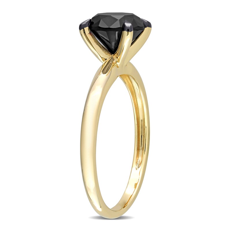 Main Image 2 of Black Diamond Solitaire Engagement Ring 2 ct tw Round-cut 14K Yellow Gold