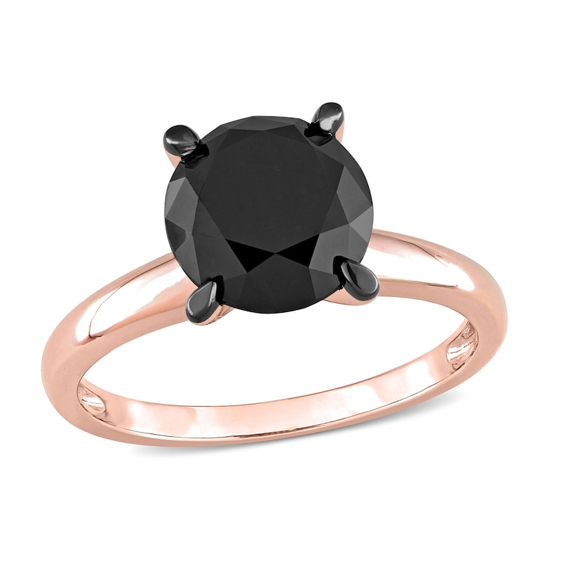 Main Image 1 of Black Diamond Solitaire Engagement Ring 3 ct tw Round-cut 14K Rose Gold