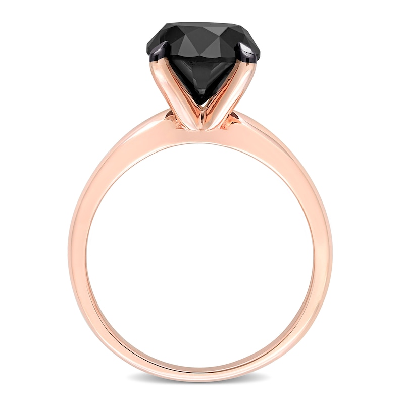 Main Image 3 of Black Diamond Solitaire Engagement Ring 3 ct tw Round-cut 14K Rose Gold
