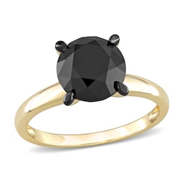 Black Diamond Solitaire Engagement Ring 3 ct tw Round-cut 14K Yellow Gold