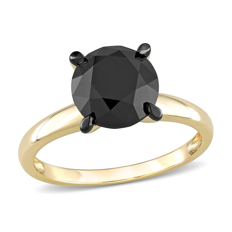 Main Image 1 of Black Diamond Solitaire Engagement Ring 3 ct tw Round-cut 14K Yellow Gold