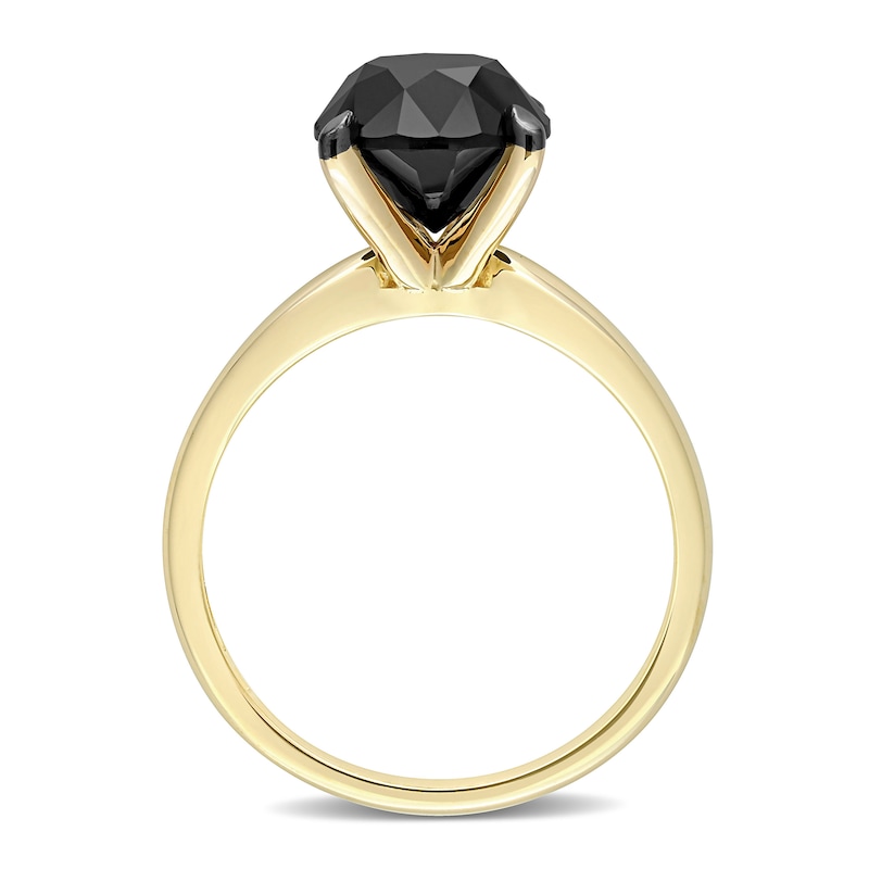 Main Image 3 of Black Diamond Solitaire Engagement Ring 3 ct tw Round-cut 14K Yellow Gold