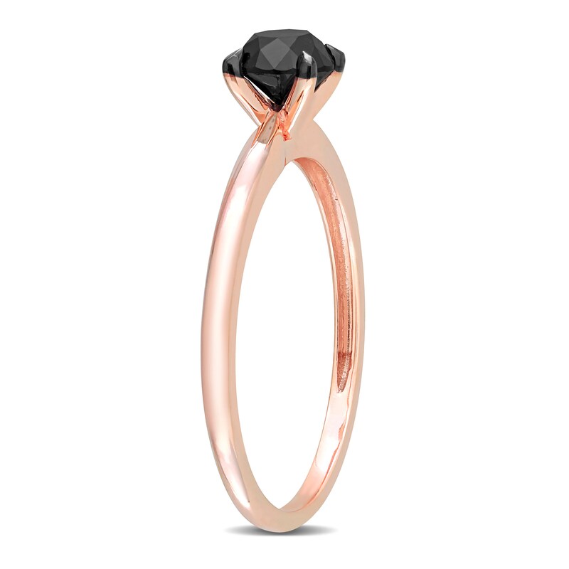 Main Image 2 of Black Diamond Solitaire Engagement Ring 3/4 ct tw Round-cut 14K Rose Gold