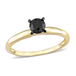 Black Diamond Solitaire Engagement Ring 3/4 ct tw Round-cut 14K Yellow Gold