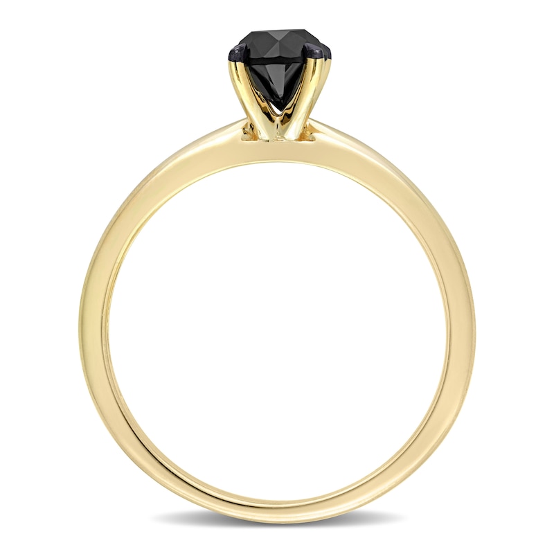 Black Diamond Solitaire Engagement Ring 3/4 ct tw Round-cut 14K Yellow Gold