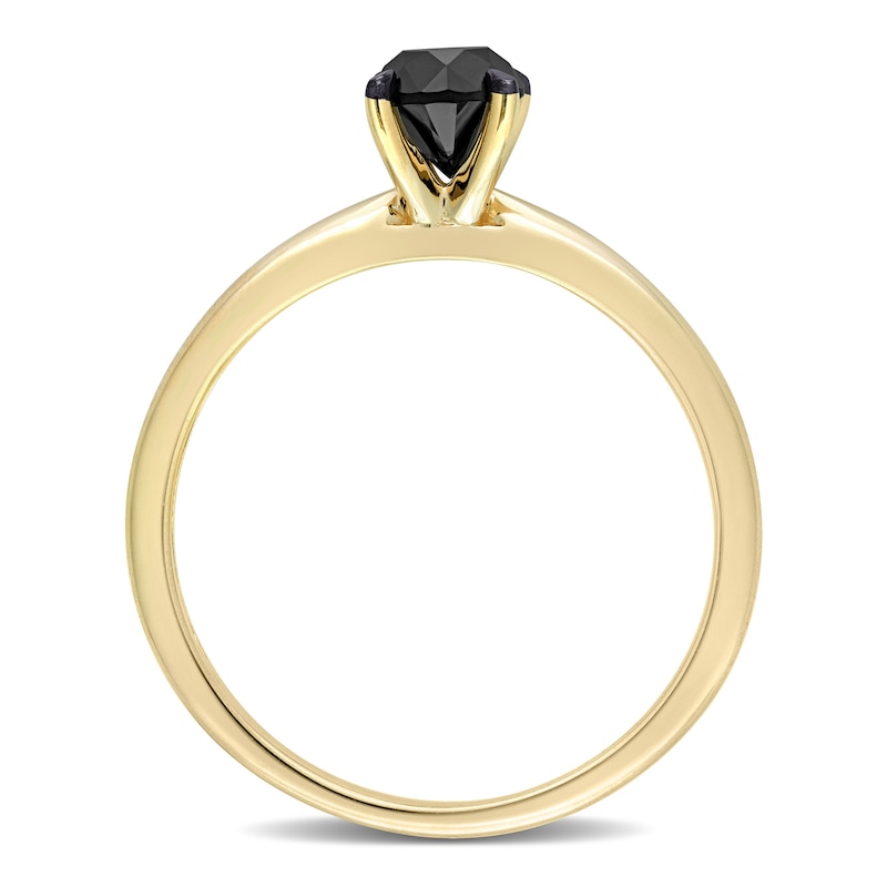 Main Image 3 of Black Diamond Solitaire Engagement Ring 3/4 ct tw Round-cut 14K Yellow Gold