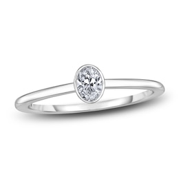 Diamond Solitaire Engagement Ring 1/4 ct tw Bezel-Set Oval 14K White Gold (I2/I)