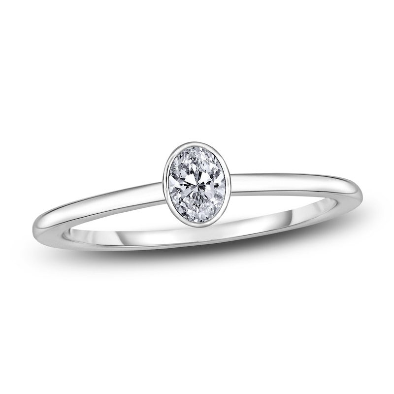 Main Image 1 of Diamond Solitaire Engagement Ring 1/4 ct tw Bezel-Set Oval 14K White Gold (I2/I)