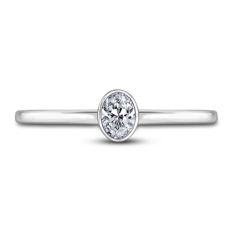 Main Image 3 of Diamond Solitaire Engagement Ring 1/4 ct tw Bezel-Set Oval 14K White Gold (I2/I)