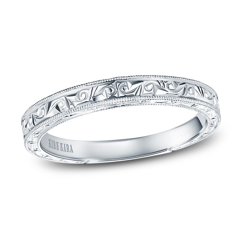 Main Image 1 of Kirk Kara Engraved Milgrain Wedding Band 18K White Gold