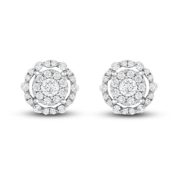 Jared The Galleria Of Jewelry Diamond Double Halo Stud Earrings 1 ct tw Round 14K White Gold