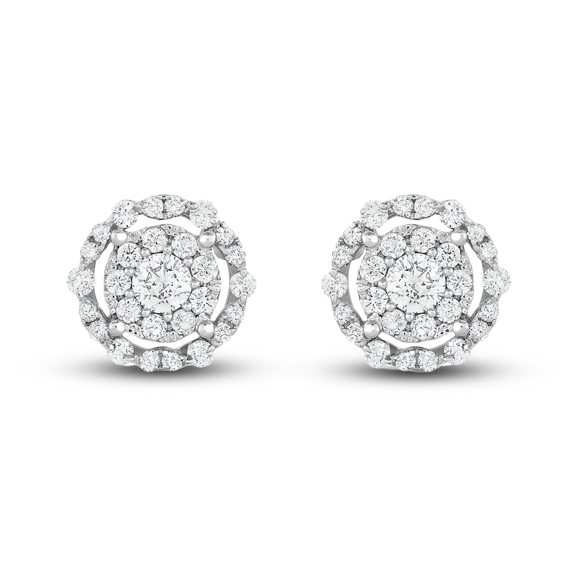 Main Image 1 of Diamond Double Halo Stud Earrings 1 ct tw Round 14K White Gold
