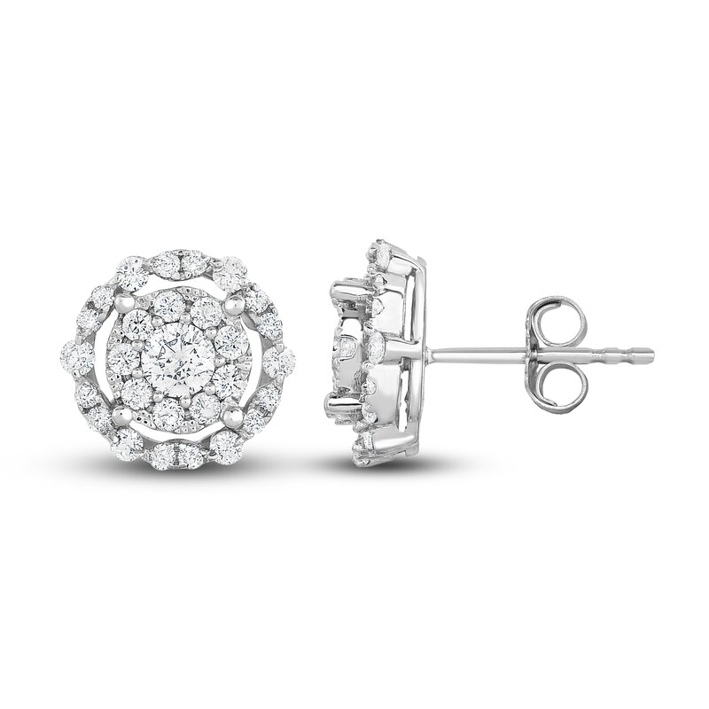Diamond Double Halo Stud Earrings 1 ct tw Round 14K White Gold | Jared