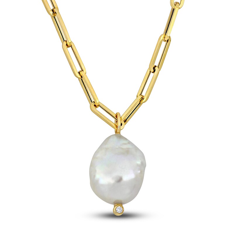 Freshwater Cultured Pearl Necklace Diamond Accents 14K Yellow Gold 24"