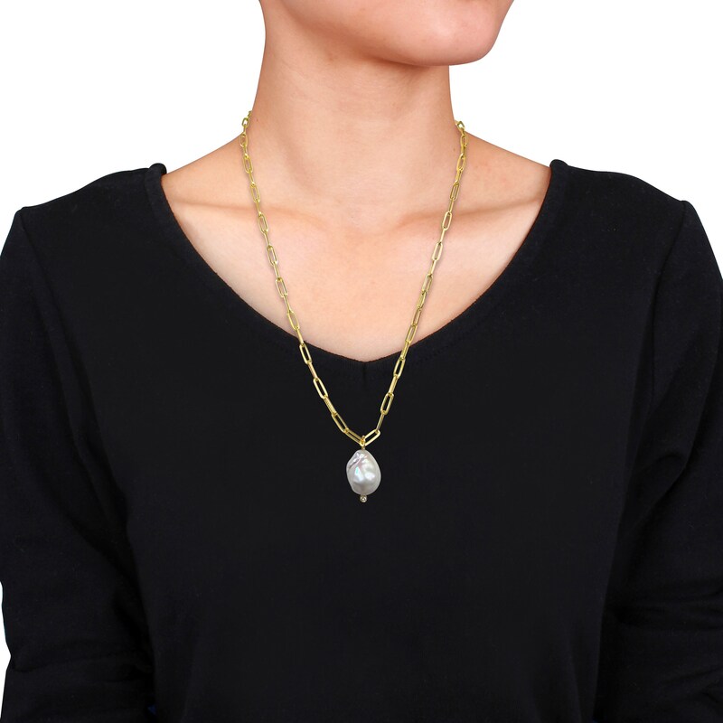 Freshwater Cultured Pearl Necklace Diamond Accents 14K Yellow Gold 24"