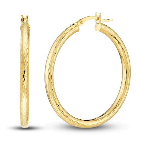 Jared The Galleria Of Jewelry Diamond-Cut Round Hoop Earrings 14K Yellow Gold 35mm