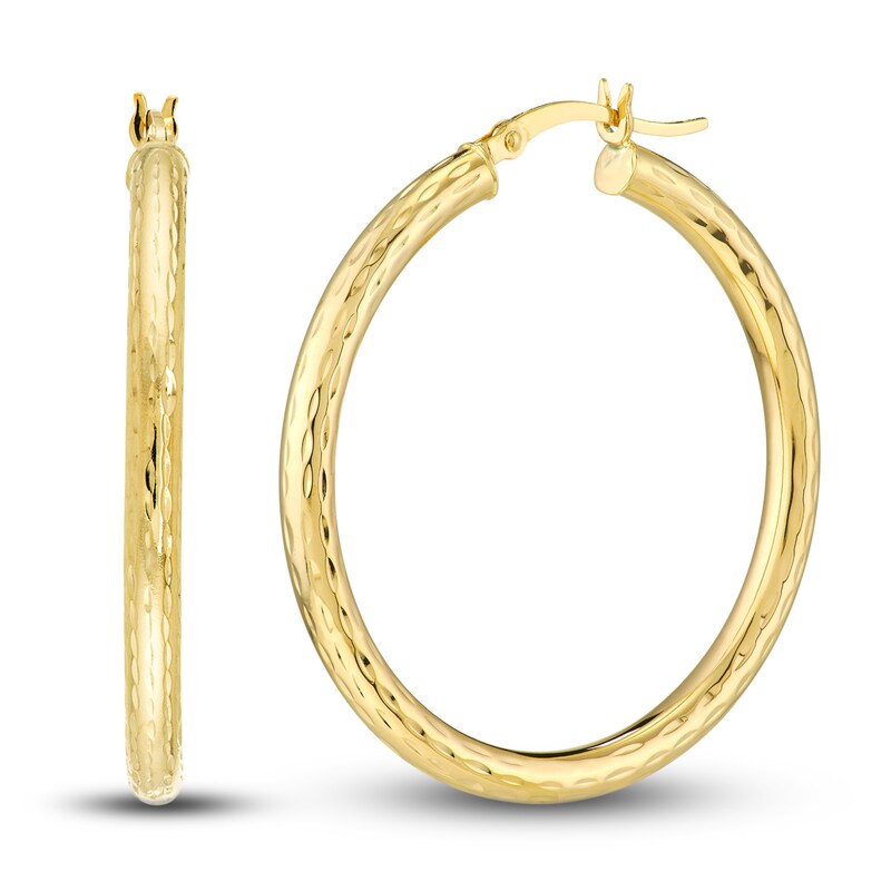 Diamond-Cut Round Hoop Earrings 14K Yellow Gold 35mm