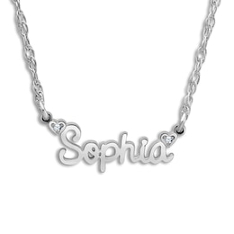 Personalized Name Necklace Diamond Accents 14K White Gold 18"