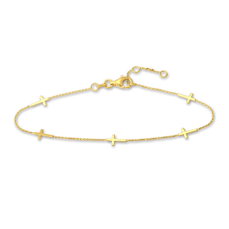 Main Image 1 of 5 Cross Station Bracelet 14K Yellow Gold 7.25"