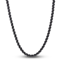 Black Diamond Tennis Necklace 1/2 ct tw Round Sterling Silver 17"