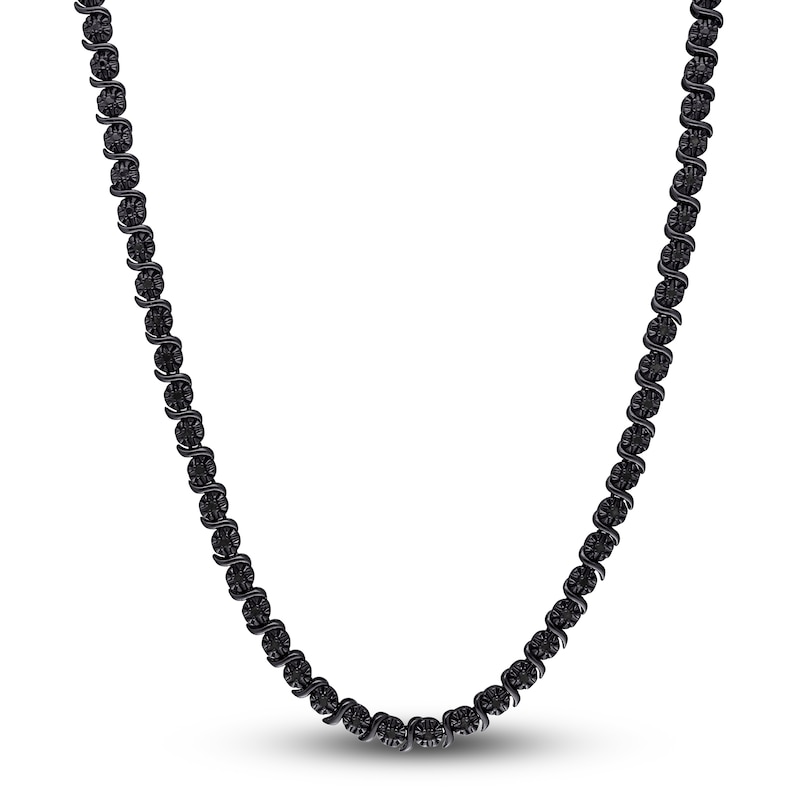 Main Image 1 of Black Diamond Tennis Necklace 1/2 ct tw Round Sterling Silver 17"