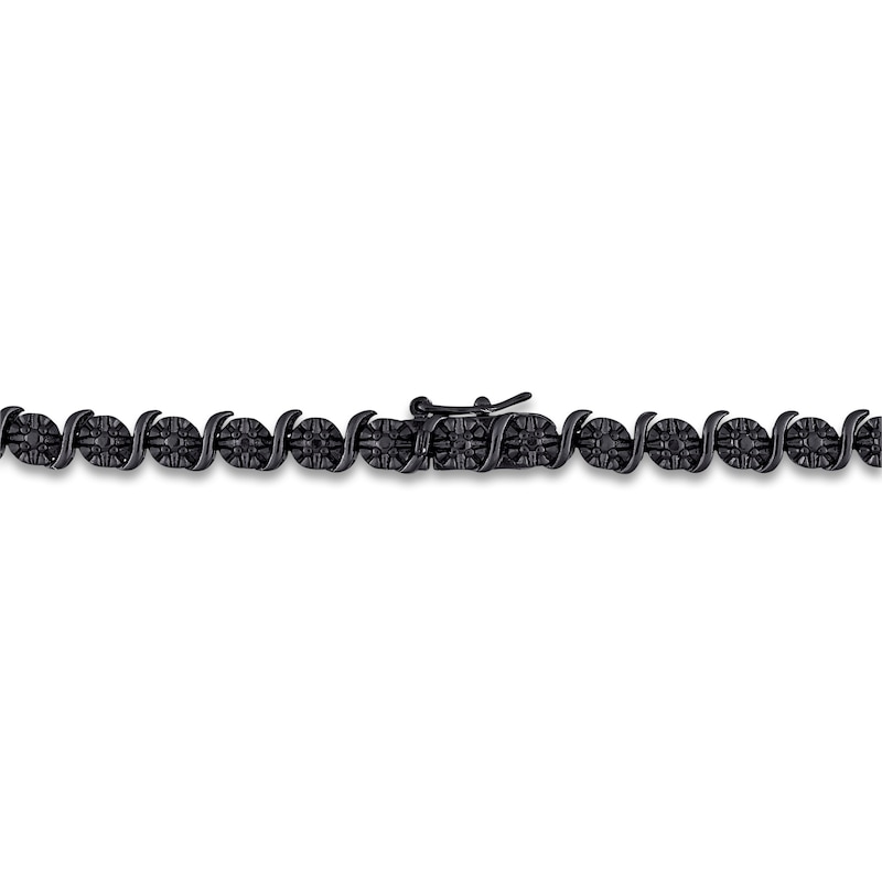 Main Image 2 of Black Diamond Tennis Necklace 1/2 ct tw Round Sterling Silver 17"